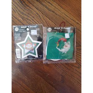NEW Stitch 'N Frame Cross Stitch 3” Snowman & Santa Ornaments   3028/3012